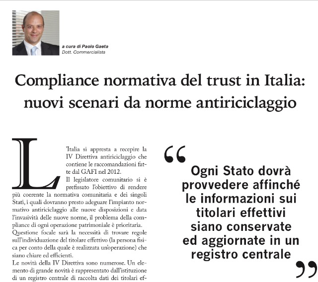 Compliance normativa del trust in Italia: nuovi scenari da norme antiriciclaggio